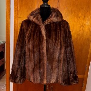 Elegant Brown Fur Coat Lined Pockets SZ Med